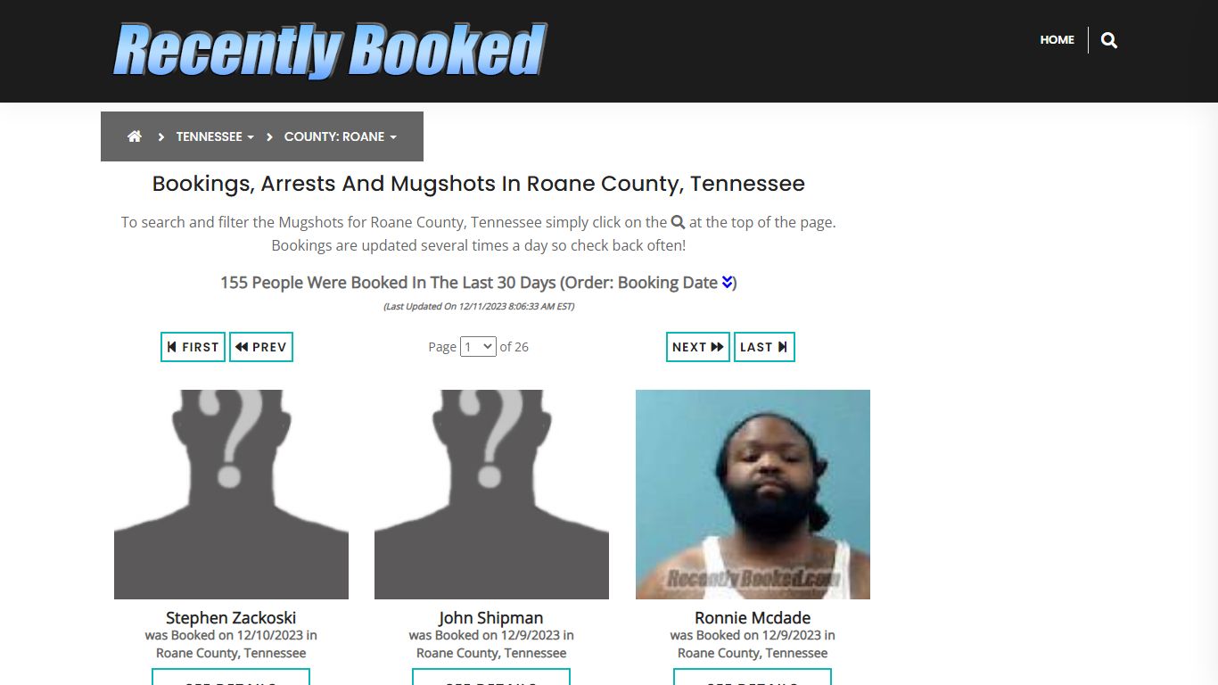 Bookings, Arrests and Mugshots in Roane County, Tennessee - Recently Booked